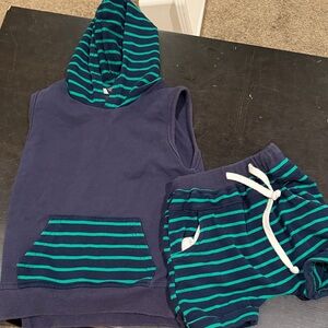 Little Bipsy Navy and Teal Striped Hooded Tank Top & Shorts Set